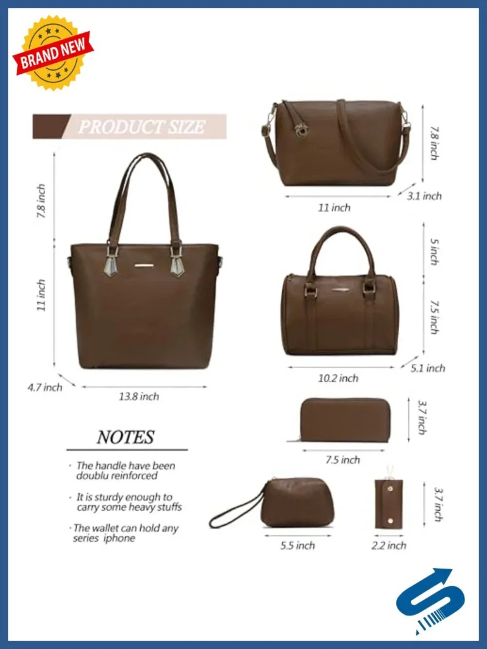 Faux Leather 6-Piece Purse Set Satchel Shoulder Bag Tote Top Handle Bag Set
